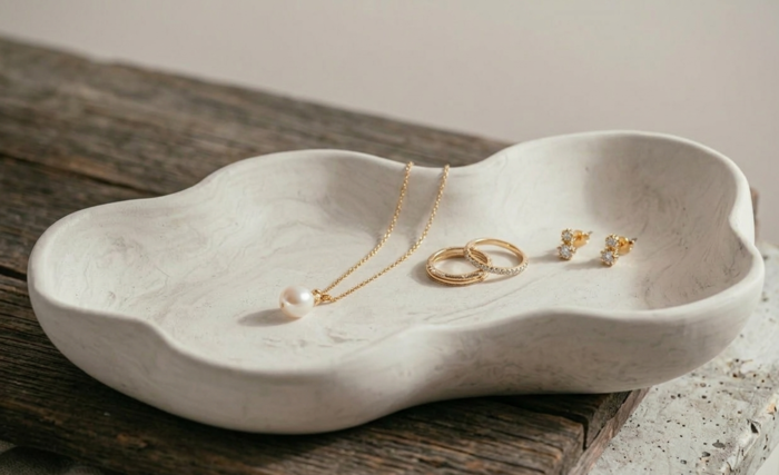 Χειροποίητος Γύψινος Διακοσμητικός Δίσκος. Brutalist Petal Φωτογραφία 